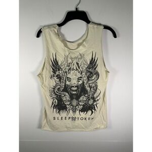 Sleep Token Tank Top Mens S Distressed Graphic Band Shirt Sleeveless Off White